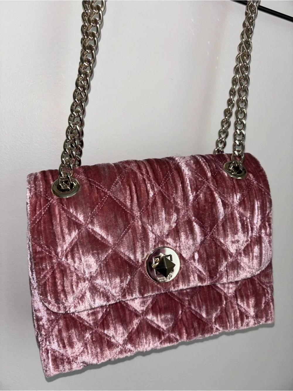 Kate Spade Pink Velvet Quilted Chain Shoulder Crossbody Bag